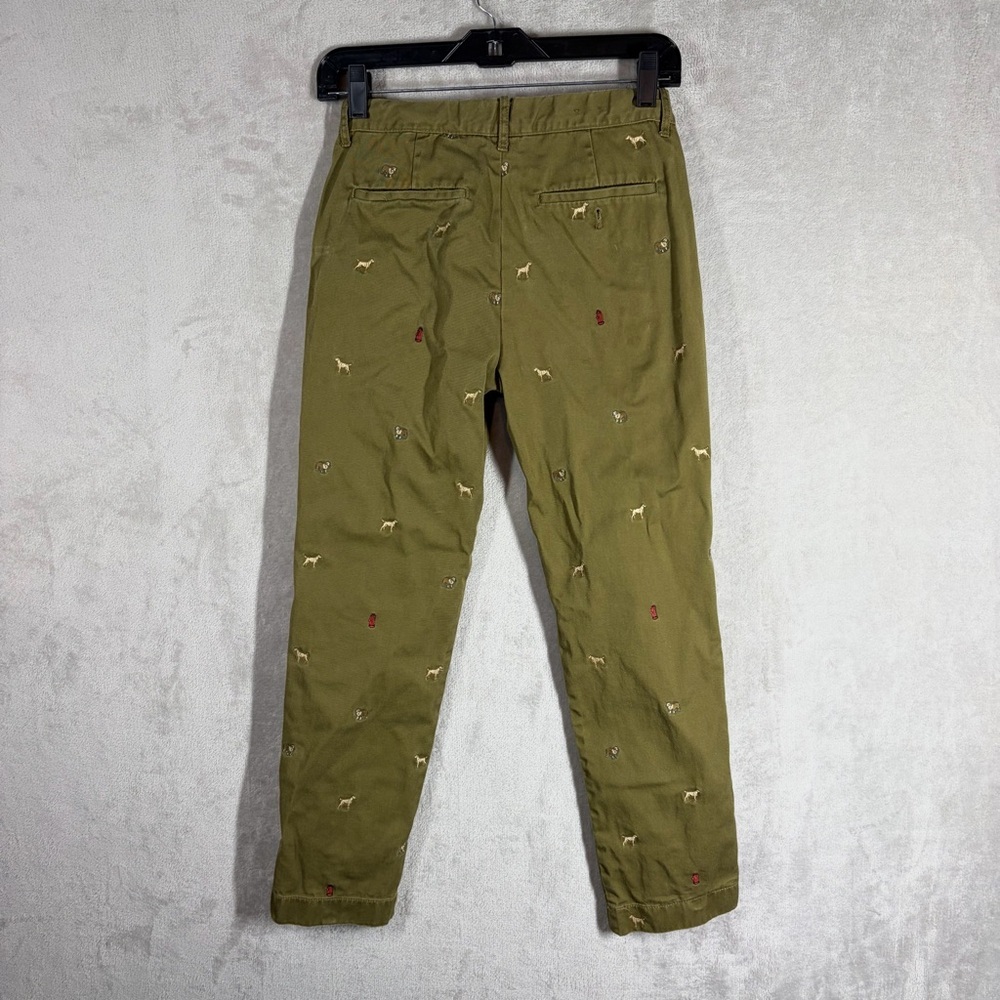 J. Crew Crewcuts Dog Embroidered Pants Size 10 Olive Green Preppy Chino Slim Fit - Picture 4 of 9
